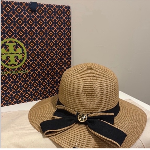 NEW✨Tory Burch Beige Hat with Black Bow-one size/UPF 50+ - Picture 1 of 10